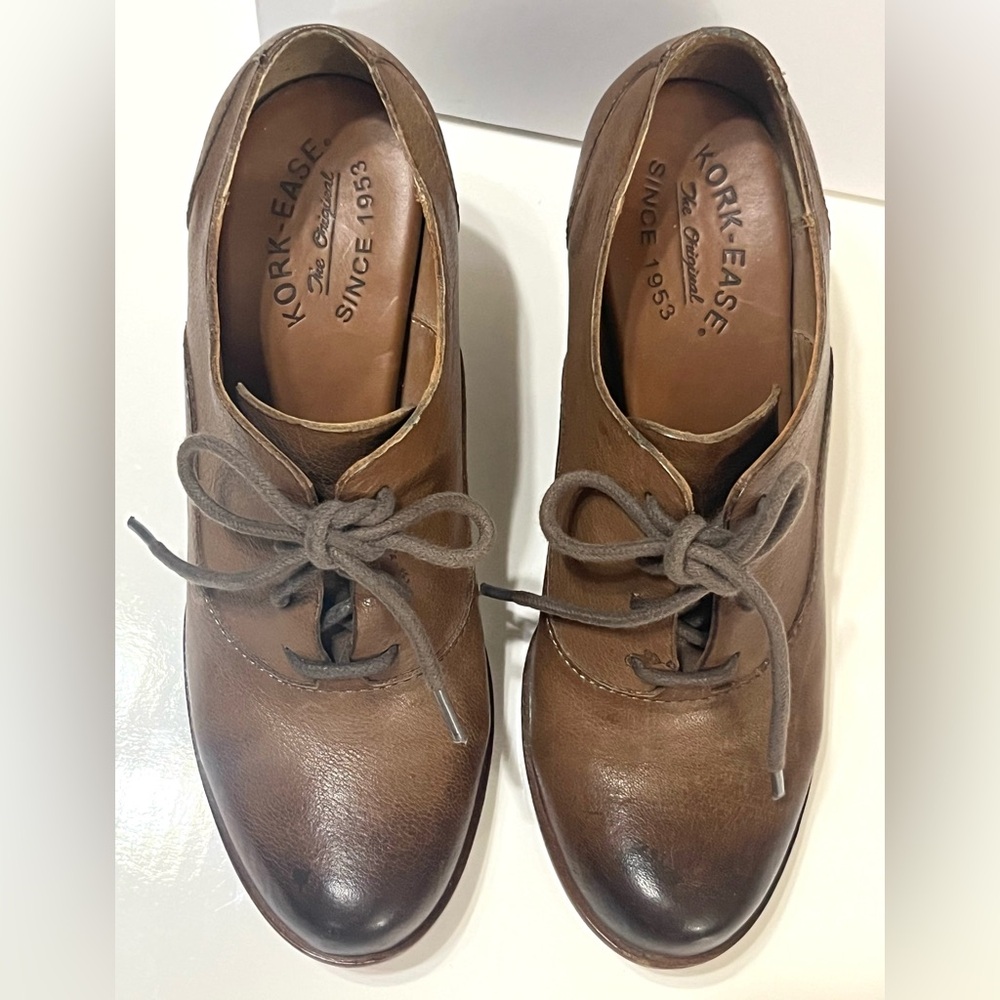 Kork-Ease Chianne Brown Leather Lace-up Oxford Wedge Booties size 6.5 - Picture 7 of 9
